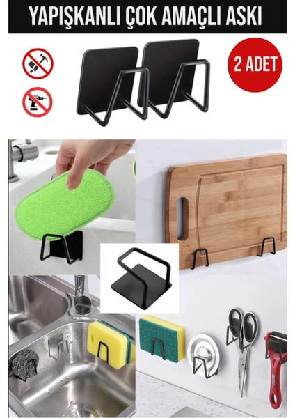 ( 2 Adet ) Yapışkanlı Düzenleyici Askı Bulaşık Süngeri Tutucu Mutfak Düzenleyici Banyo Askı