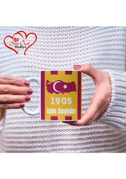 Kişiye Özel Isimli Sarı Kırmızı Temalı Kupa Bardak