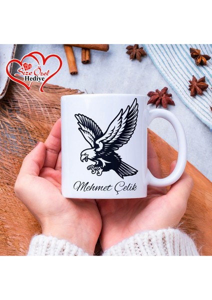 Kişiye Özel Isimli ve Kartal Temalı Kupa Bardak