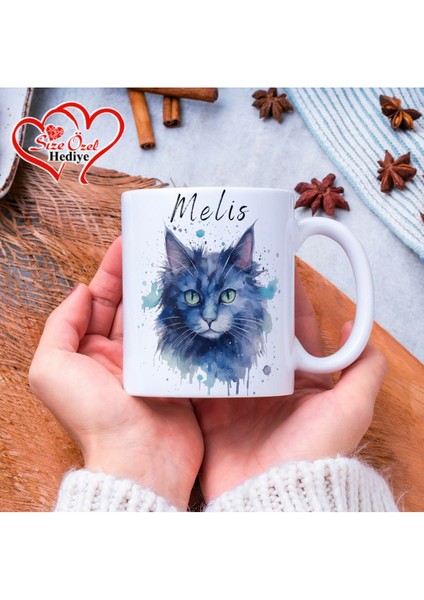 Kişiye Özel Isimli ve Kedi Temalı Kupa Bardak - Size Özel Hediye