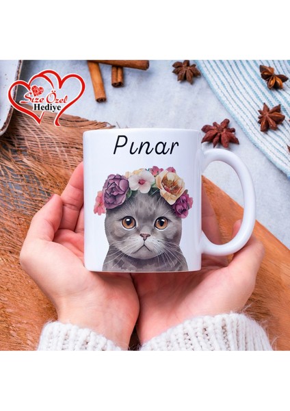 Kişiye Özel Isimli ve Kedi Temalı Kupa Bardak - Size Özel Hediye