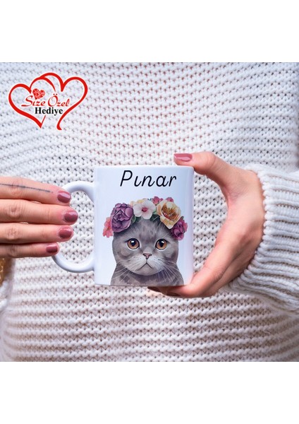 Kişiye Özel Isimli ve Kedi Temalı Kupa Bardak - Size Özel Hediye