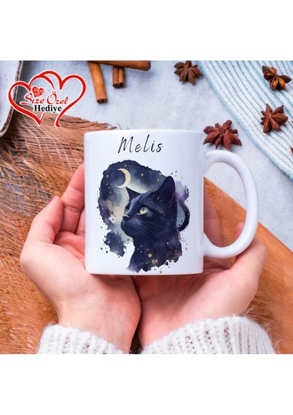 Kişiye Özel Isimli ve Kedi Temalı Kupa Bardak - Size Özel Hediye