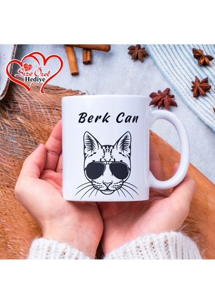 Kişiye Özel Isimli ve Kedi Temalı Kupa Bardak - Size Özel Hediye