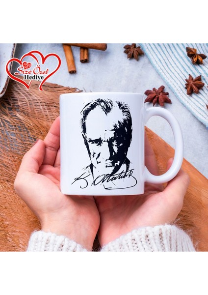 Kişiye Özel Mustafa Kemal Atatürk Temalı Imzalı, Fotoğraflı ve Isimli Kupa Bardak