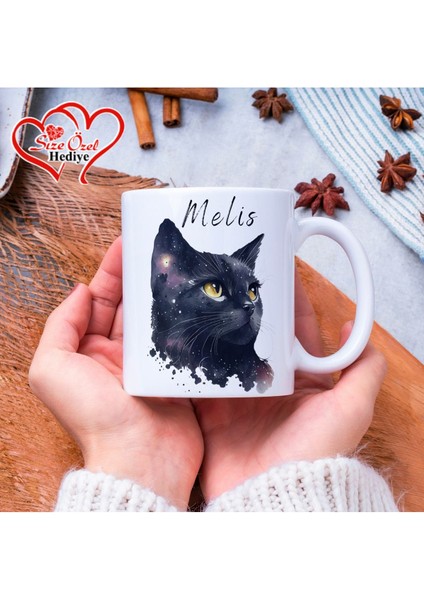 Kişiye Özel Isimli ve Kedi Temalı Kupa Bardak - Size Özel Hediye
