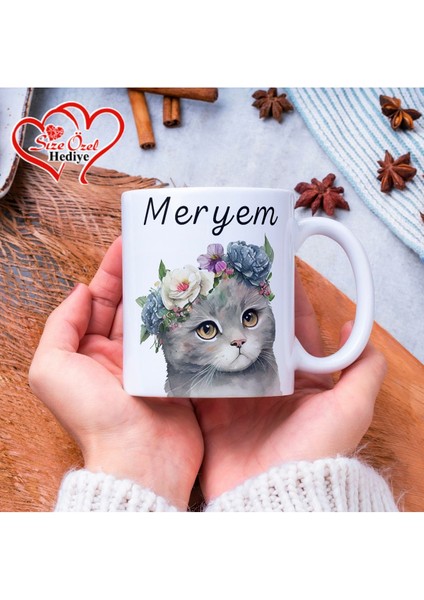 Kişiye Özel Isimli ve Kedi Temalı Kupa Bardak - Size Özel Hediye