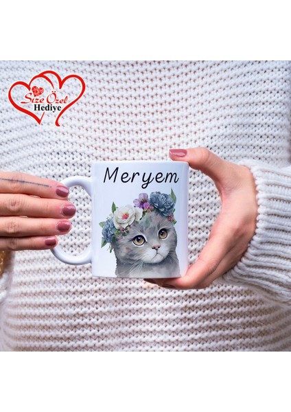 Kişiye Özel Isimli ve Kedi Temalı Kupa Bardak - Size Özel Hediye