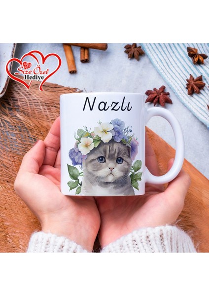 Kişiye Özel Isimli ve Kedi Temalı Kupa Bardak - Size Özel Hediye