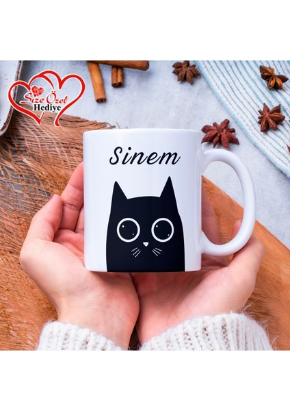 Kişiye Özel Isimli ve Kedi Temalı Kupa Bardak - Size Özel Hediye