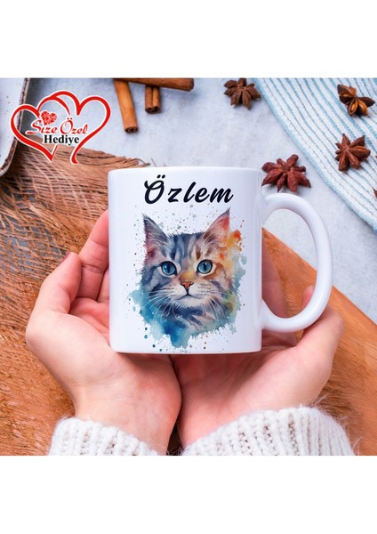 Kişiye Özel Isimli ve Kedi Temalı Kupa Bardak - Size Özel Hediye