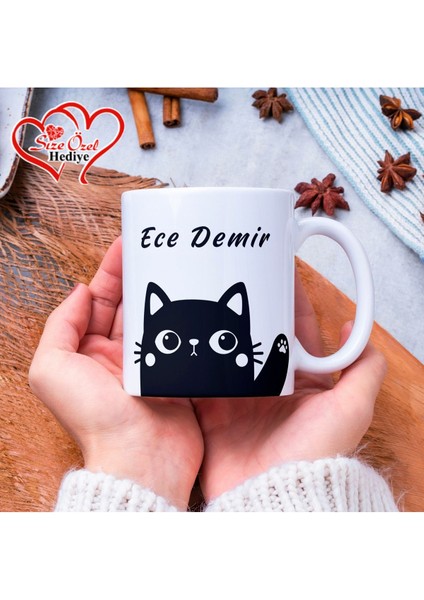 Kişiye Özel Isimli ve Kedi Temalı Kupa Bardak - Size Özel Hediye