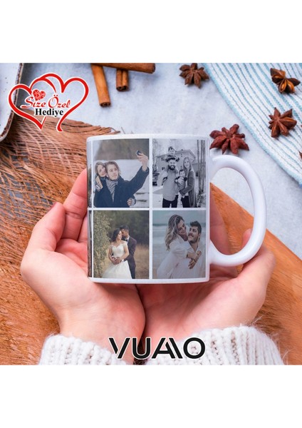 Kişiye Özel Isimli 8 Fotoğraflı Kolaj Kupa Bardak, Isme Özel Kişiselleştirilmiş Hediye Kupa Bardağı