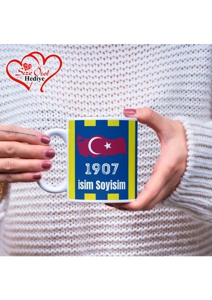 Kişiye Özel Isimli Sarı Lacivert Temalı Kupa Bardak