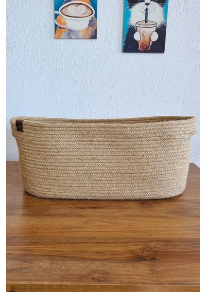Jüt Hasır Oval Dekoratif Sepet, Çok Amaçlı Düzenleyici Jüt Sepet, Hasır Organizer Sepet, 17 x 43 x 20 cm fiyatları