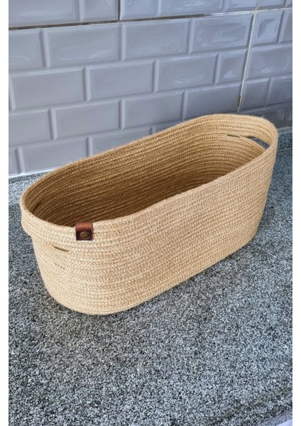 Jüt Hasır Oval Dekoratif Sepet, Çok Amaçlı Düzenleyici Jüt Sepet, Hasır Organizer Sepet, 17 x 43 x 20 cm modelleri