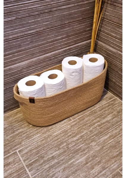 Jüt Hasır Oval Dekoratif Sepet, Çok Amaçlı Düzenleyici Jüt Sepet, Hasır Organizer Sepet, 17 x 43 x 20 cm fırsatları