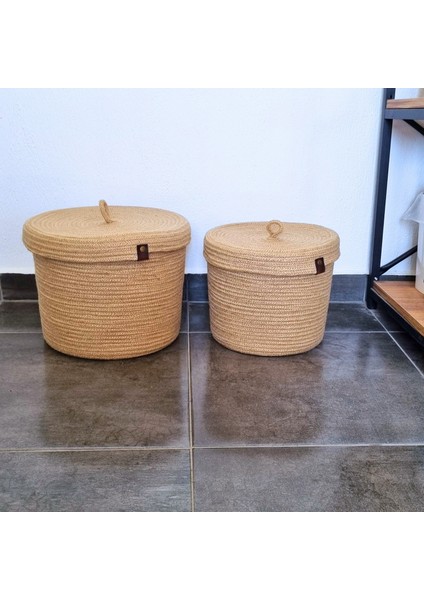 2'li Kapaklı Jüt Sepet Organizer, Hasır Düzenleyici Sepet , Kapaklı Sepet, Tress Jüt Organizer Düzenleyici, 2 Adet