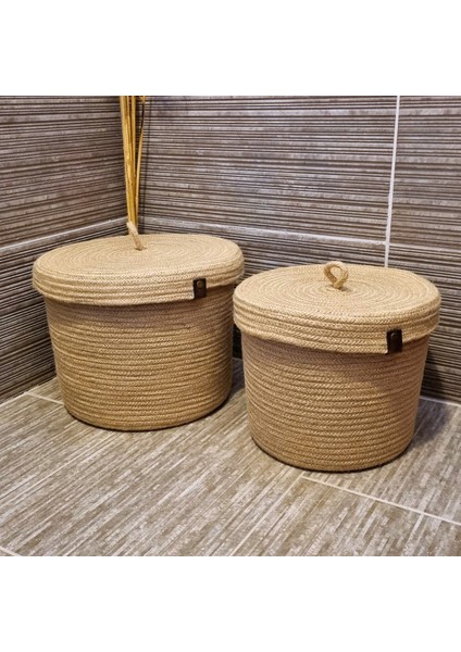 2'li Kapaklı Jüt Sepet Organizer, Hasır Düzenleyici Sepet , Kapaklı Sepet, Tress Jüt Organizer Düzenleyici, 2 Adet fırsatları