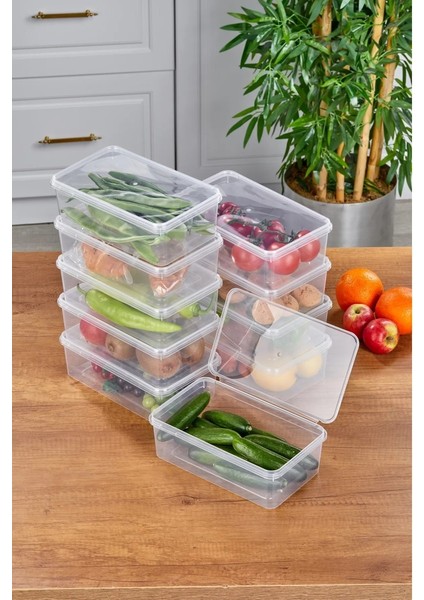 10'lu Buzdolabı Organizer Kendinden Kapaklı Mikrodalga Difrize Uygun 1300 ml Dikdörtgen Saklama Kabı
