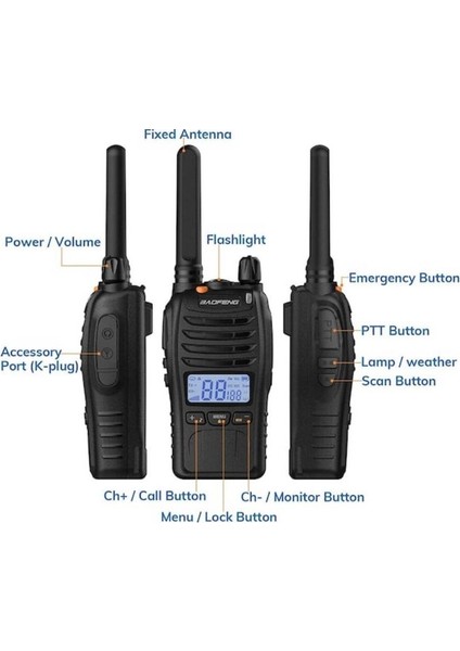 E88 Ekranlı Lisanssız Pmr Telsiz Kulaklık Dahil 2'li Set