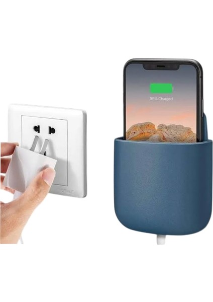 Duvara Monte Telefon Tutucu Kumandalık Şarj Standı Kulaklık Organizer Düzenleyici