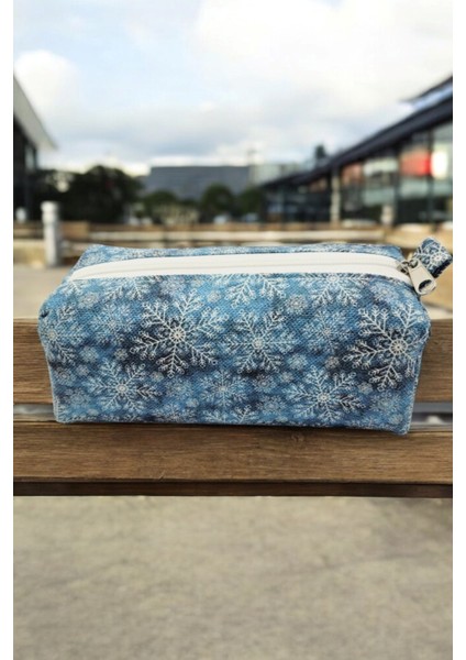 Mavi Kar Tanesi Kalem Kutusu Makyaj Çantası