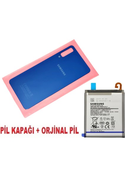 Samsung Galaxy A7 A750 Arka Pil Batarya Kapağı + Pil (Cam) Mavi