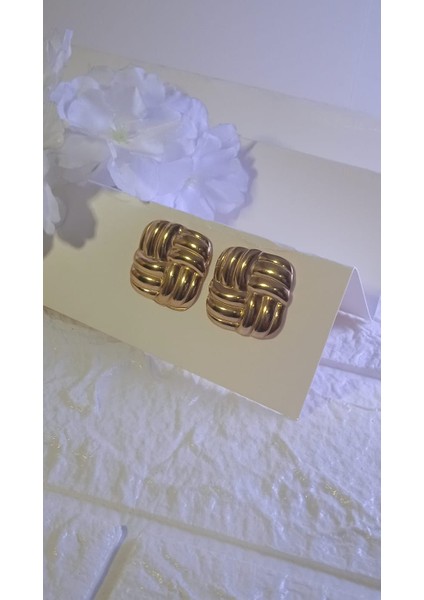 Çelik Gold Kare Sarmal Küpe
