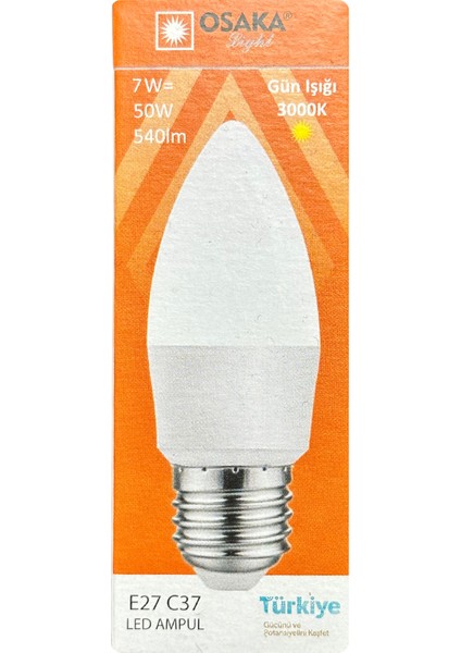 7W (50W) 3000K (Sarı) E27 Duylu (Kalın Duy) Mum LED Ampul