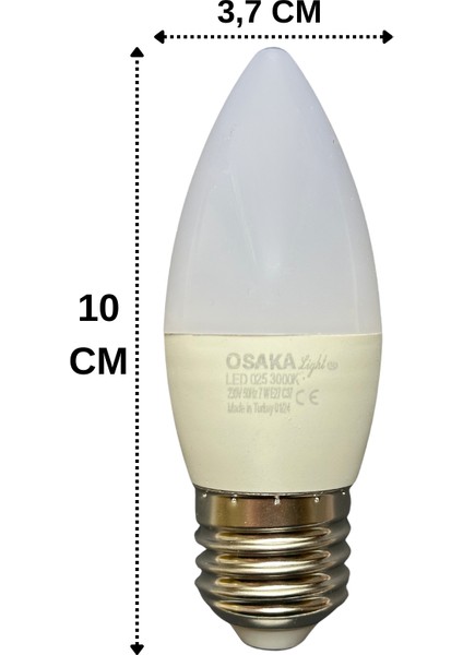 7W (50W) 3000K (Sarı) E27 Duylu (Kalın Duy) Mum LED Ampul