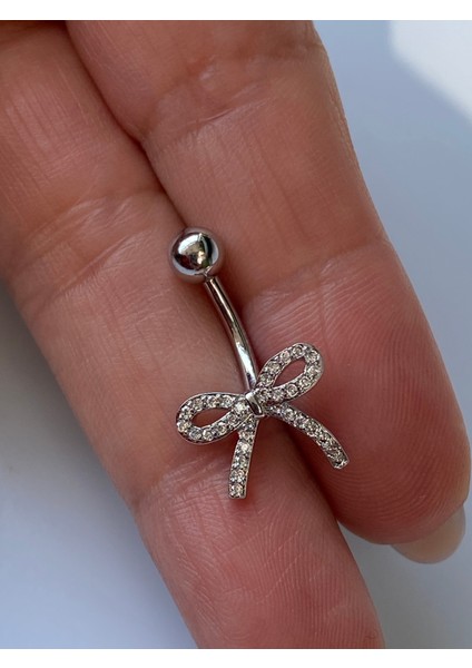 Çelik Göbek Piercing Zirkon Taşlı Gümüş Renk Fiyonk Kurdale Model fiyatları