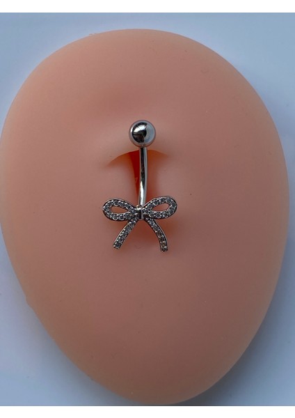 Çelik Göbek Piercing Zirkon Taşlı Gümüş Renk Fiyonk Kurdale Model indirimleri