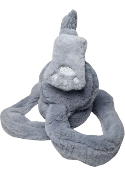 Çocuk Gri Renk Ayıcık Figürlü Pompalı ve Sesli Kışlık Peluş Kulaklık fırsatları