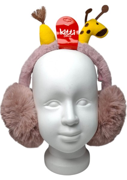 Kitti Çocuk Pembe Renk Zürafa Figürlü Kışlık Peluş Kulaklık
