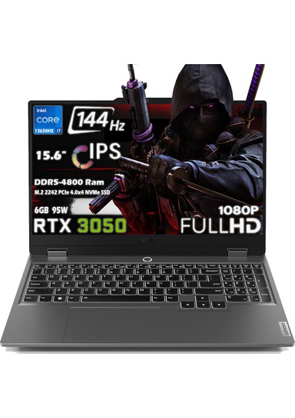 Loq 15IRX9 Intel Core I7 13650HX 16GB 512GB SSD Rtx 3050 6gb (95W) 15.6" Fhd 144Hz IPS Panel Freedos Taşınabilir Bilgisayar 83DV00YXTR H2