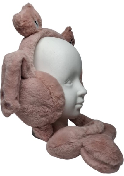 Çocuk Pembe Renk Ayıcık Figürlü Pompalı ve Sesli Kışlık Peluş Kulaklık modelleri