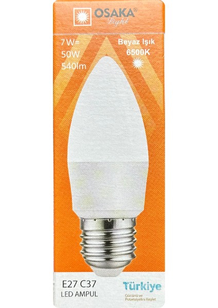 (3 Adet) Osaka 7W (50W) 6500K (Beyaz Işık) E27 Duylu (Kalın Duy) Mum LED Ampul