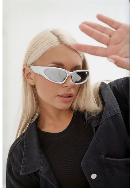 Y2K Gümüş Siyah ve Aynalı Unisex Güneş Gözlüğü