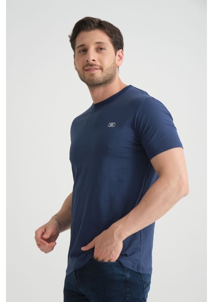 Açık Lacivert Erkek T-Shirt Nefes Alabilen Esnek Pamuklu Kumaş Regular Kalıp Minimal Logolu indirimleri