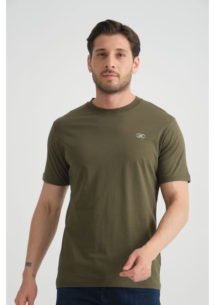 Açık Lacivert Erkek T-Shirt Nefes Alabilen Esnek Pamuklu Kumaş Regular Kalıp Minimal Logolu