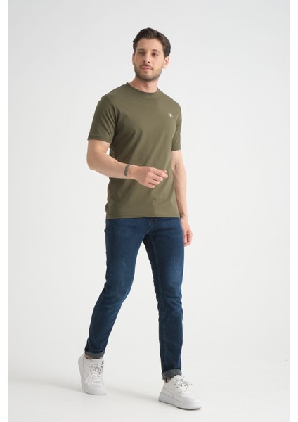 Açık Lacivert Erkek T-Shirt Nefes Alabilen Esnek Pamuklu Kumaş Regular Kalıp Minimal Logolu modelleri