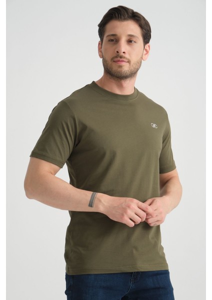 Açık Lacivert Erkek T-Shirt Nefes Alabilen Esnek Pamuklu Kumaş Regular Kalıp Minimal Logolu fırsatları