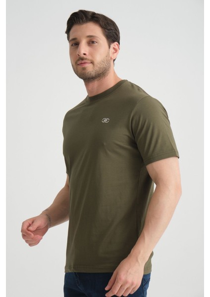 Açık Lacivert Erkek T-Shirt Nefes Alabilen Esnek Pamuklu Kumaş Regular Kalıp Minimal Logolu indirimleri