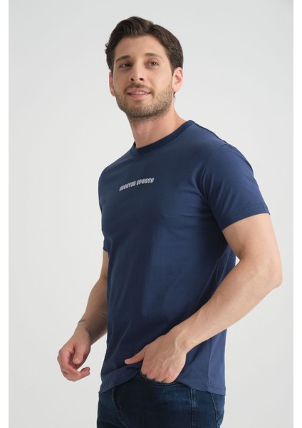 Açık Lacivert Erkek Bisiklet Yaka Tişört Premium Pamuklu Yüksek Kalite Regular Fit fırsatları