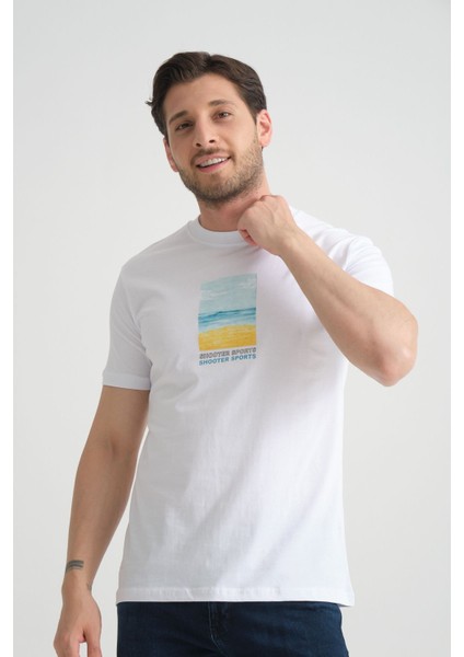 Beyaz Erkek Tişört %100 Pamuk Minimalist Tasarım Regular Kalıp Baskılı modelleri