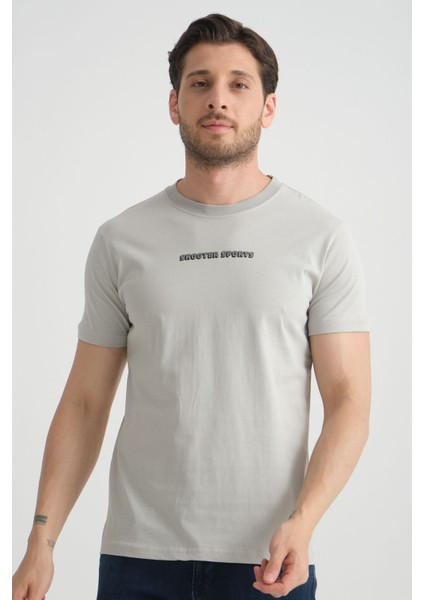 Gri Erkek Bisiklet Yaka Tişört Premium Pamuklu Yüksek Kalite Regular Fit