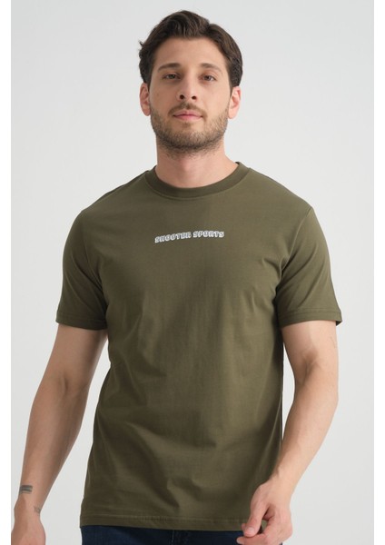 Haki Erkek Bisiklet Yaka Tişört Premium Pamuklu Yüksek Kalite Regular Fit