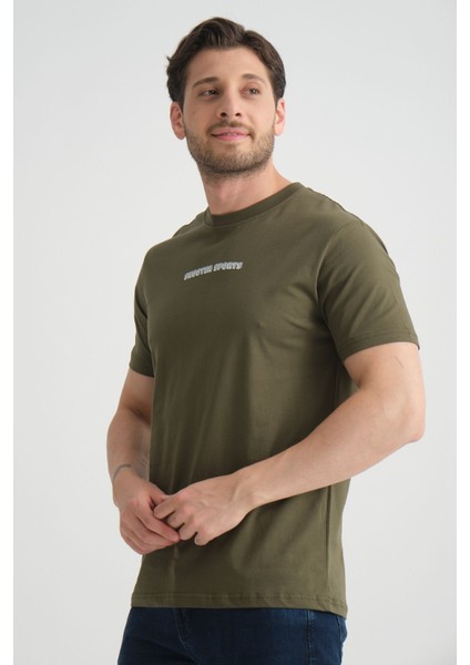 Haki Erkek Bisiklet Yaka Tişört Premium Pamuklu Yüksek Kalite Regular Fit indirimleri