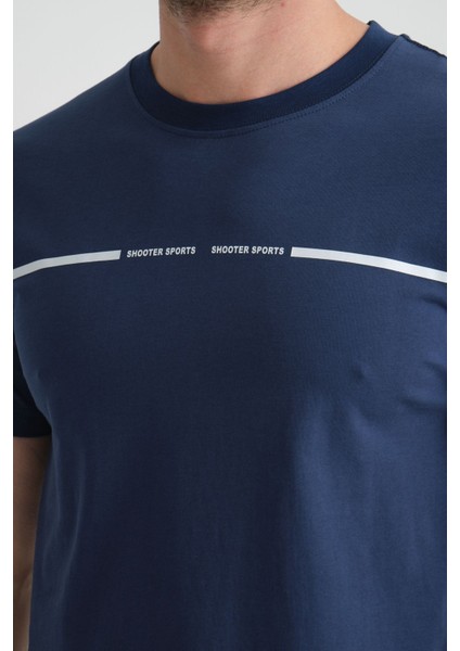 Açık Lacivert Erkek Tişört %100 Pamuk Nefes Alan Bisiklet Yaka Regular Fit